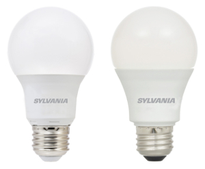 Two sizes of Sylvania LED A19 bulbs